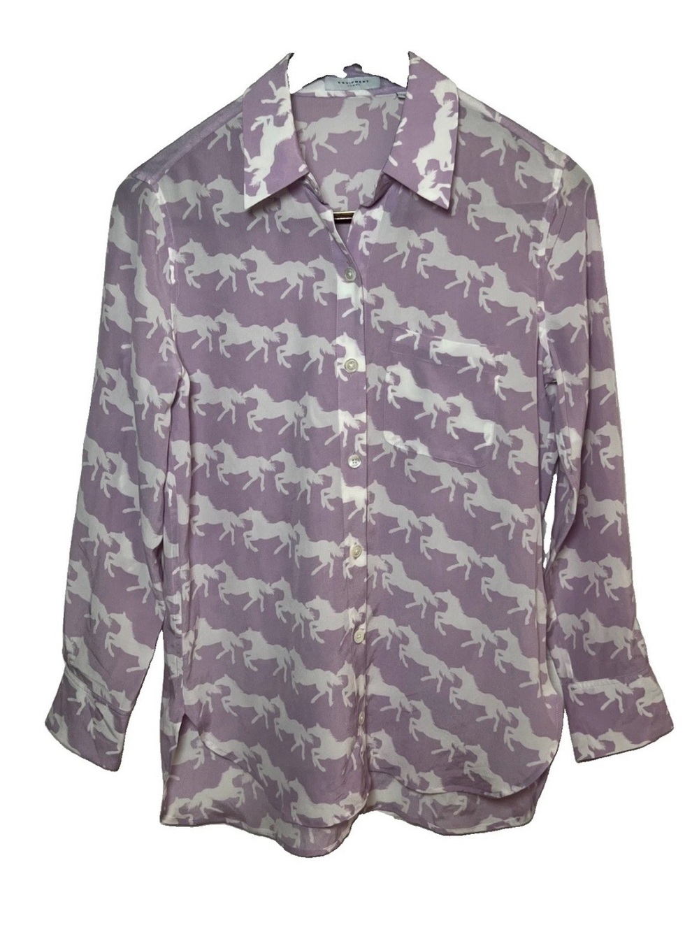 Equipment Femme Bradner Purple Silk Horse Print Blouse Shirt Button Up Medium M